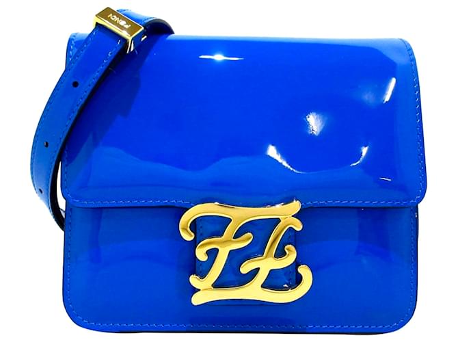 Fendi Blue Karligraphy Patent Leather Crossbody Bag  ref.364484