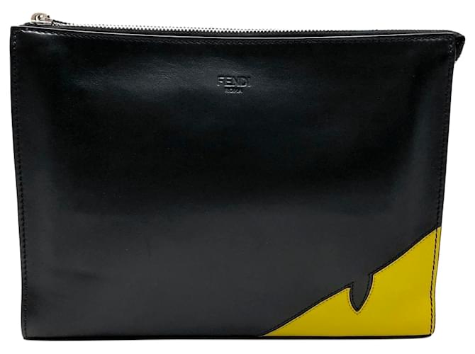 Fendi Black Monster Leather Clutch Bag Yellow Pony-style calfskin  ref.364487