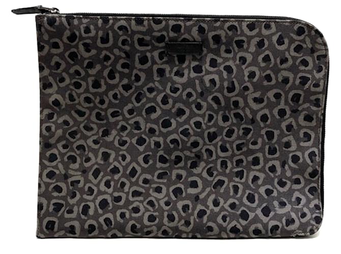 Gucci Gray Leopard Print Nylon Clutch Black Grey Cloth  ref.364499