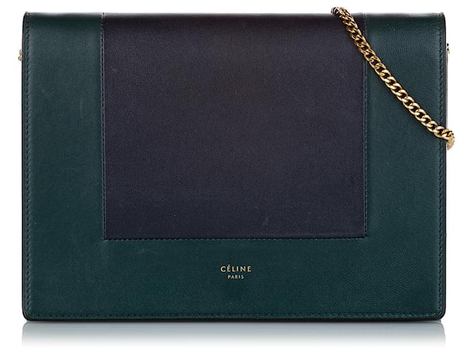 Céline Celine Green Frame Leather Wallet On Chain Black Dark green Exotic leather Pony-style calfskin  ref.364521