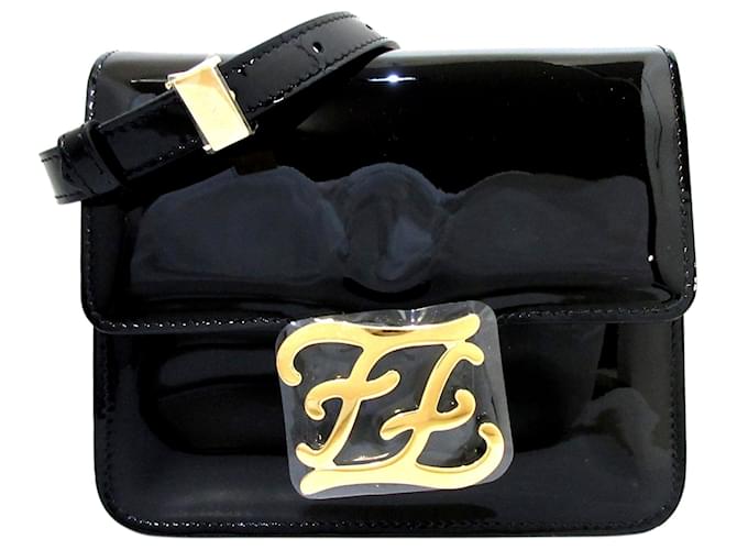 Fendi Black Karligraphy Patent Leather Crossbody Bag  ref.364564