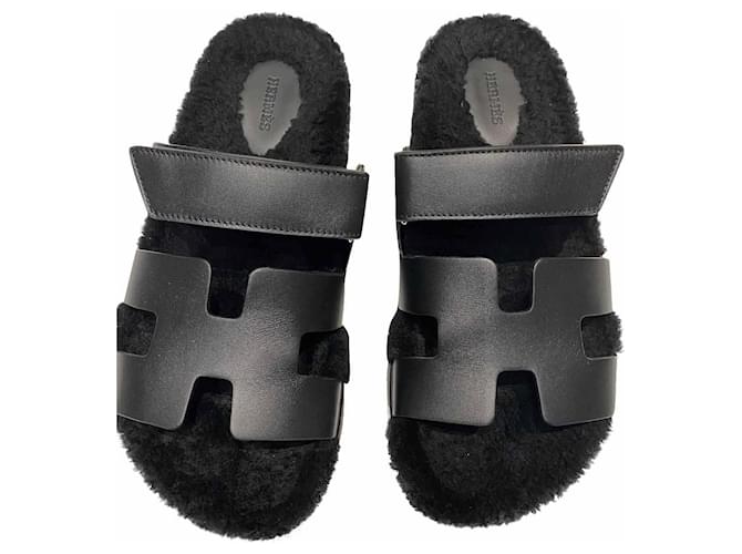 Hermès Sandals Black Leather  ref.365005