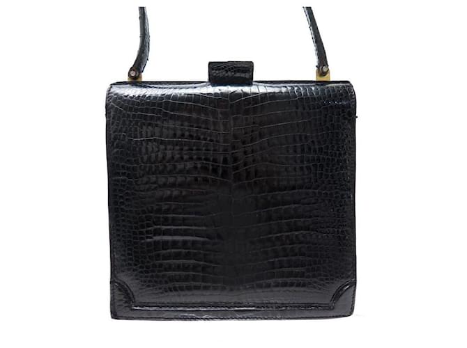 Autre Marque Bolso vintage 20 BOLSO DE MANO CM EN PIEL COCODRILO NEGRO PIEL NEGRA BOLSO BOLSO Cueros exoticos  ref.365041