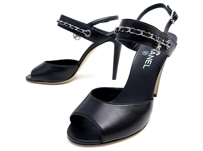 NEW CHANEL SANDALS G33718 CC TREFLE CHARMS 40 BLACK LEATHER SHOES  ref.365048