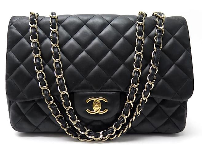 HANDBAG CHANEL TIMELESS JUMBO BLACK QUILTED LEATHER BANDOULIERE HAND BAG  ref.365060