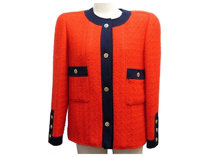 NEW CHANEL JACKET BUTTONS LOGO CC L 42 IN RED TWEED WOOL JACKET VEST  ref.365078
