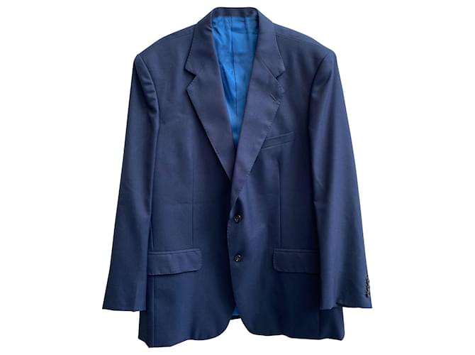 Gianni Versace Einreihiger Blazer aus blauer Wolle  ref.365092
