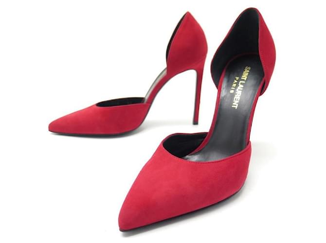 NEW YVES SAINT LAURENT SHOES D'ORSAY PUMPS 36 RED SUEDE SHOES  ref.365093