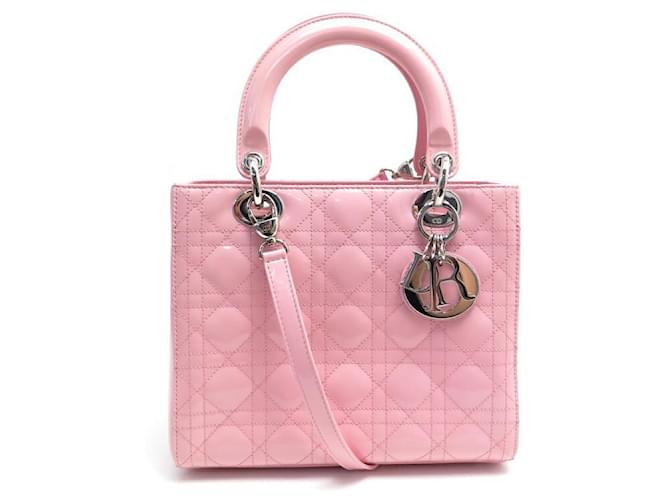 HANDBAG CHRISTIAN DIOR LADY M PINK PATENT CANNAGE LEATHER BANDOULIERE BAG Patent leather  ref.365105
