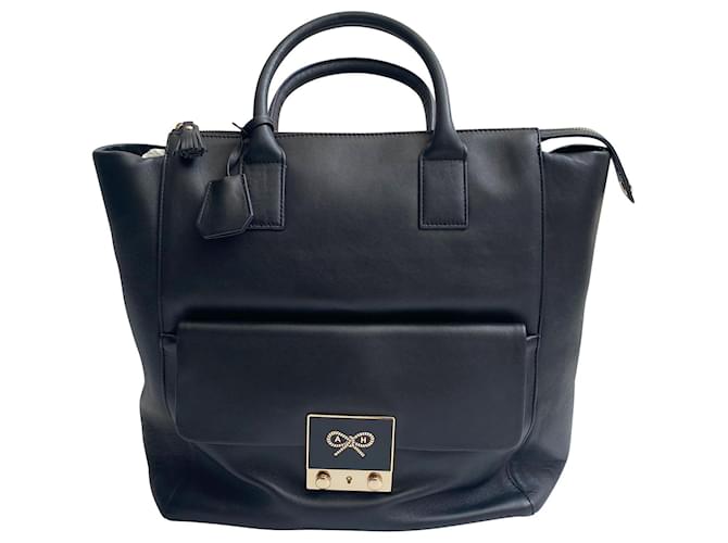 Anya Hindmarch Tiny Tim Tote in Black Leather  ref.365108