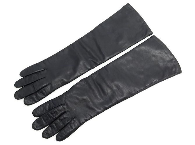 Hermès HERMES LANGE HANDSCHUHE GRÖSSE 6 SCHWARZE LEDERHANDSCHUHE