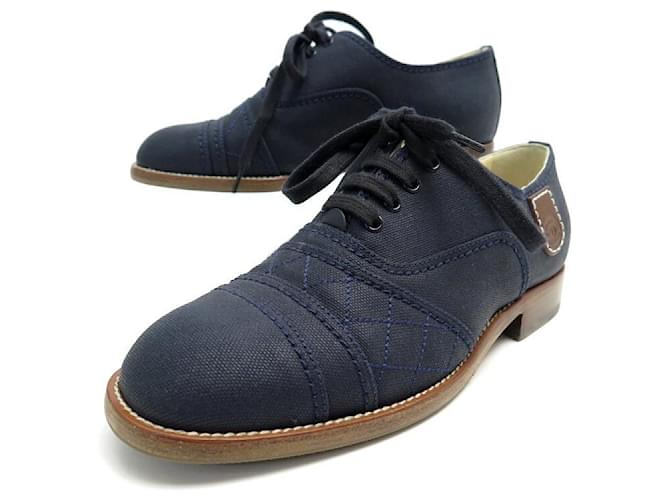 NEW CHANEL RICHELIEU CRUISE OXFORD G SHOE29684 36 BLUE CANVAS SHOES Navy blue Cloth  ref.365118