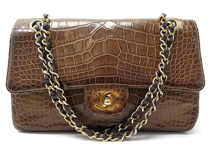 VINTAGE CHANEL CLASSIC TIMELESS HANDBAG IN BROWN CROCODILE LEATHER HAND BAG Exotic leather  ref.365153