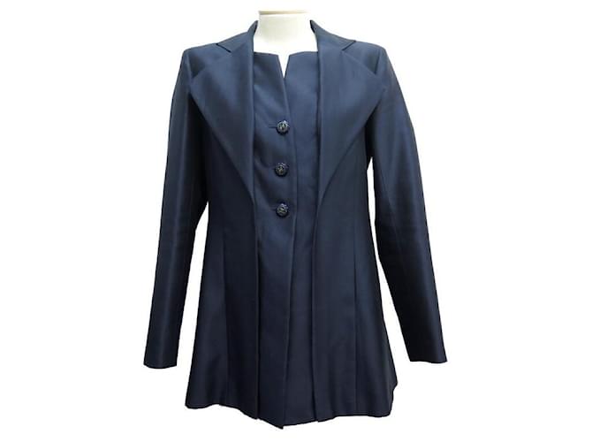CHANEL P JACKET47309V35230 CC L BUTTONS 42 NAVY BLUE COTTON AND SILK JACKET  ref.365163
