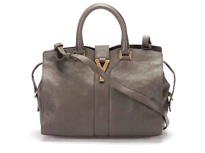 Yves Saint Laurent Leather Y Cabas Bag in brown calf leather leather  ref.365234
