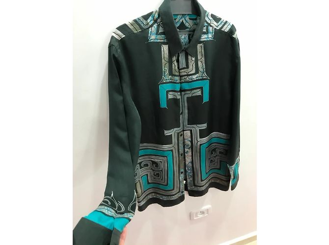 VERSACE-Sammlung 100% Seidenhemd mit Knöpfen Blau