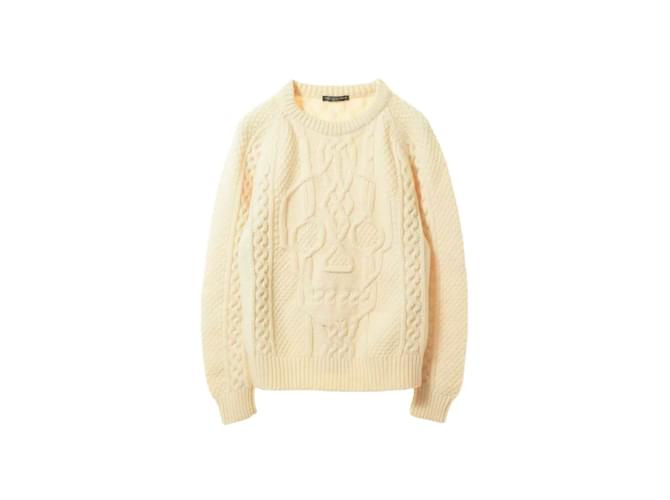 [Used] ALEXANDER MCQUEEN Cable Skull Cashmere Blend Knit XS Ivory White Wool  ref.365340