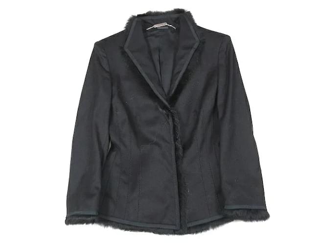 [Used] ALEXANDER MCQUEEN 2005 Made Light Melton Jacket Rabbit Fur Fly Front Blouson 40 Black Lady Polyester Wool Nylon Rayon Lycra  ref.365345