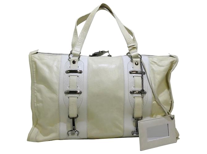 Balenciaga White Perforated Hook Leather Tote Bag Cream Pony-style calfskin  ref.365376