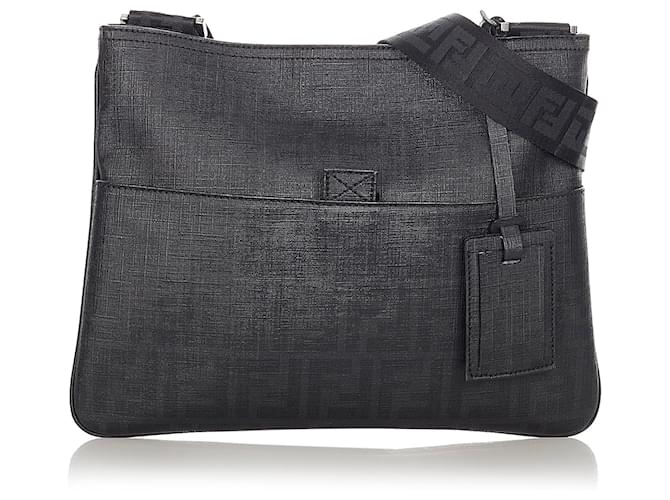 Fendi Black Zucca Coated CanvasCrossbody Bag Grey Dark grey Cloth Cloth  ref.365381