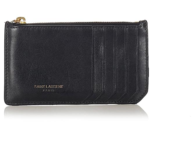 Yves Saint Laurent Porte-cartes en cuir noir YSL Veau façon poulain  ref.365391