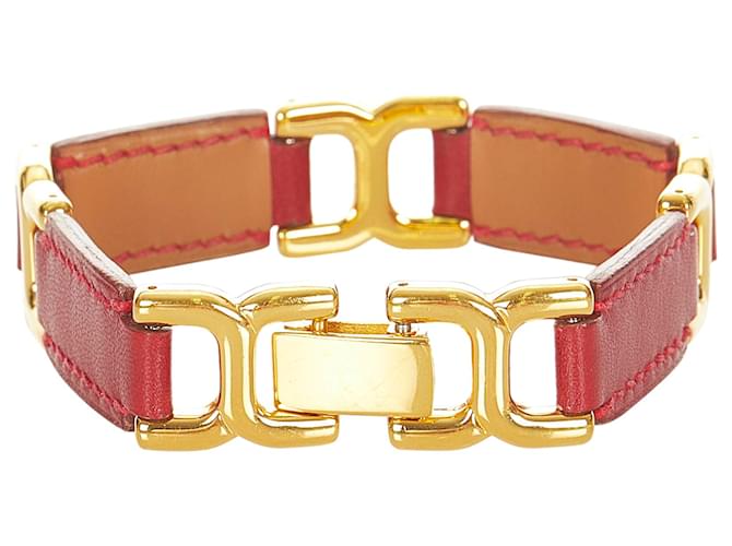 Hermès Pulseira Hermes Red H Link Epsom Vermelho Dourado Couro Metal Bezerro-como bezerro  ref.365448