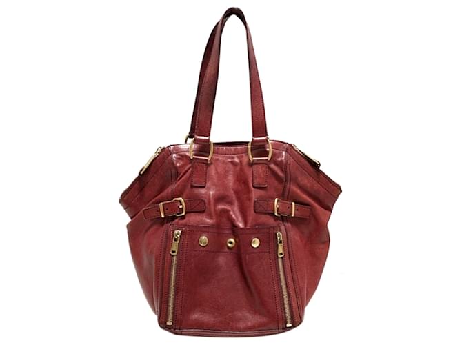 Yves Saint Laurent YSL Red Downtown Leather Tote Bag Dark red Pony-style calfskin  ref.365457