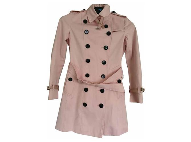 Burberry Trench Coat Salmon Pink Mid Length UK 6 Cotton - Joli Closet