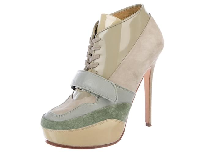 Acne Studios ACE colour block lace up booties Beige Taupe Light green Light blue Suede Leather Patent leather  ref.365856