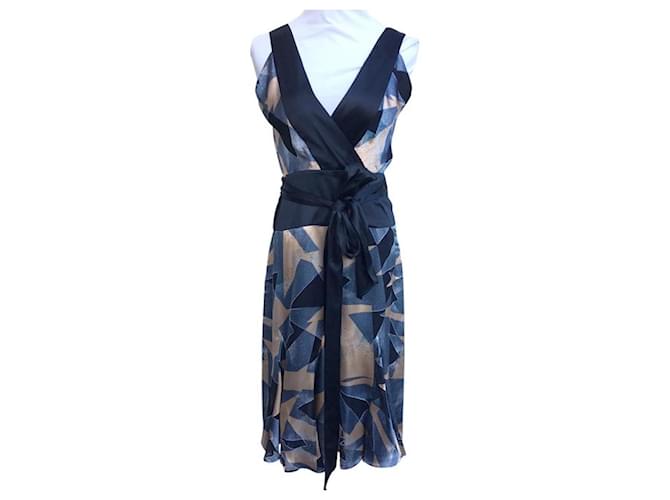Diane Von Furstenberg DvF Rezina silk blend wrap dress Black Blue Golden Light blue Dark blue Rayon  ref.366029