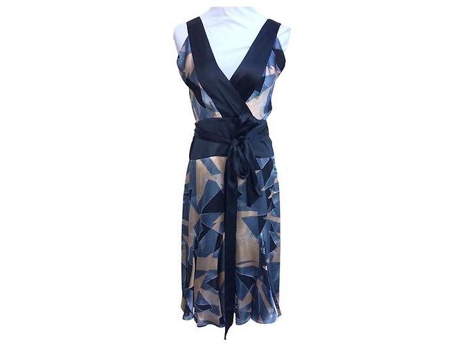 Diane Von Furstenberg DvF Rezina Wickelkleid aus Seidenmischung Schwarz Blau Golden Hellblau Dunkelblau