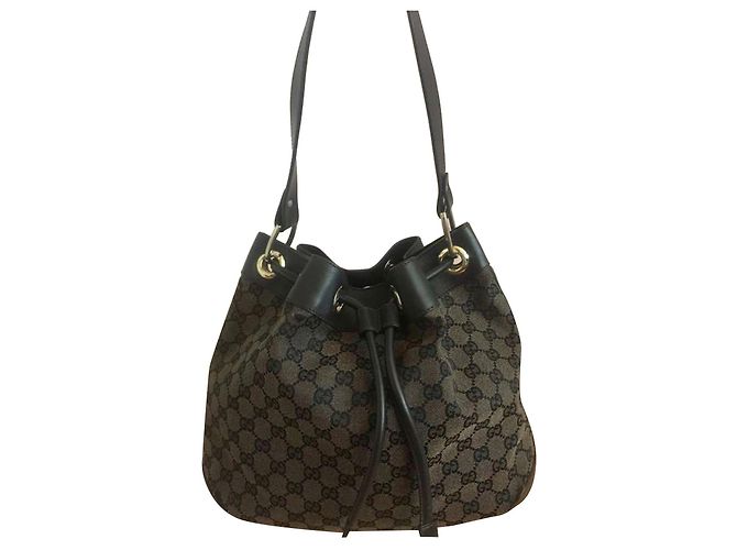 Bolso Gucci Marrón Oscuro Algodón Cuero