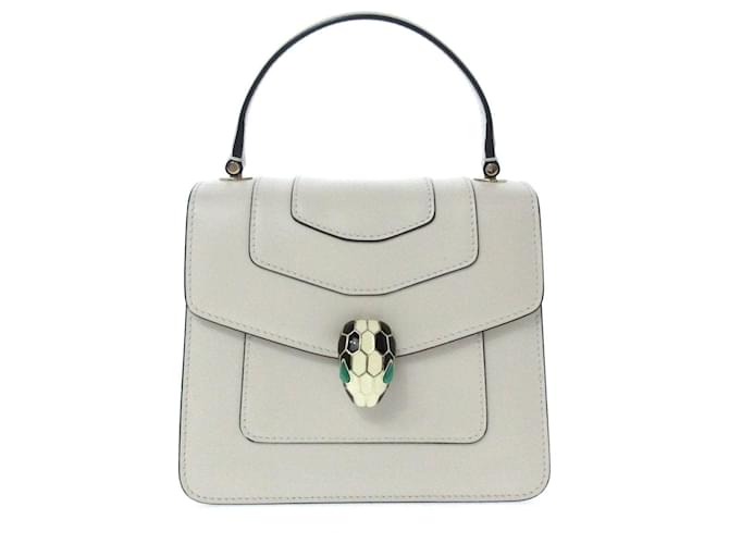 Bulgari Calfskin Serpenti Forever Top Handle White