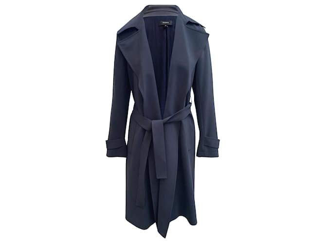 Theory Navy Blue Long Oaklane Trench, Theory Trench Coat Blue