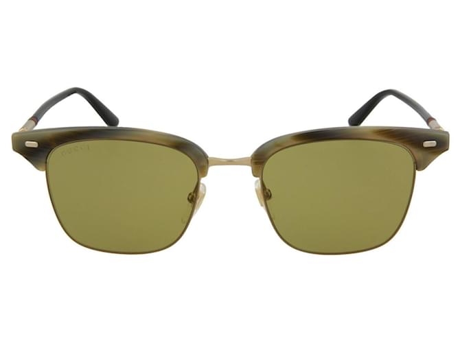 Gucci Óculos de sol de metal com moldura quadrada Verde  ref.366758