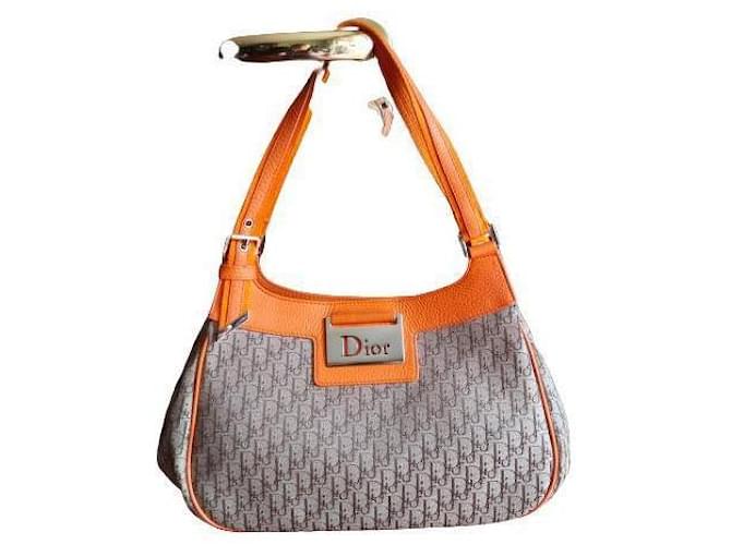Christian Dior Auth Dior GALIANO 2005 Street Chic Bag Trotter 57-BM-0095 Satchel Orange Canvas Multicor Couro  ref.366768