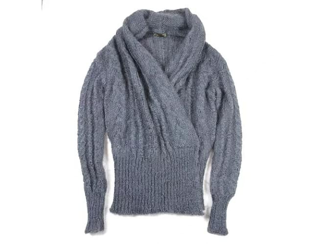 [Usado] ALEXANDER MCQUEEN Cache-Coeur Design Mohair Sweater Cardigan Wrap Cinza Nylon  ref.366775