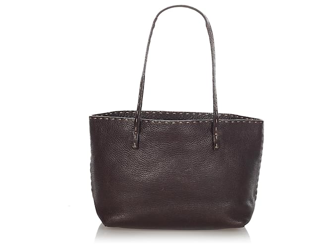 Fendi Brown Selleria Leather Tote Bag Dark brown Pony-style calfskin  ref.366793