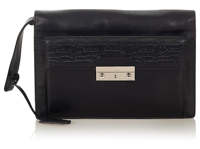 Versace Black Leather Clutch Bag Pony-style calfskin  ref.366803