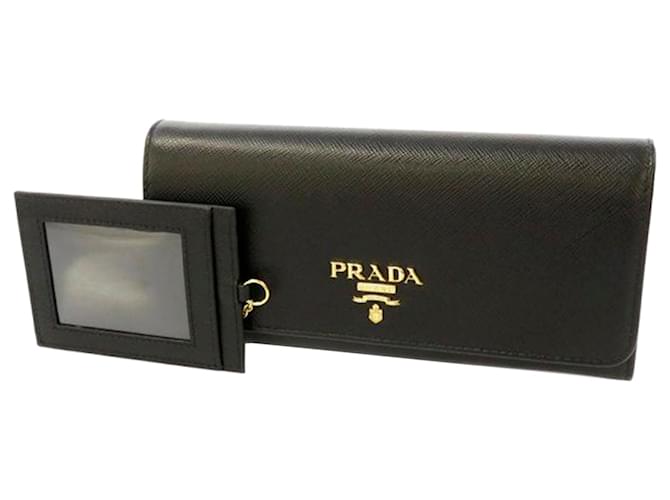 Prada - Black Leather Snap Flap Wallet