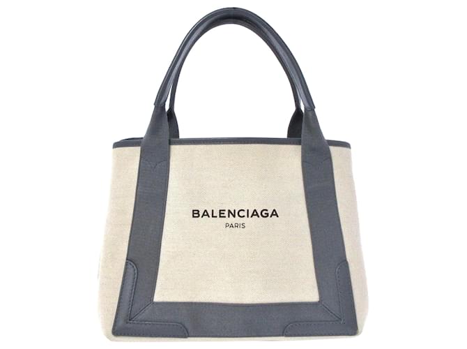 Balenciaga Brown Navy Cabas S Canvas Tote Bag Black Beige Leather Cloth Pony-style calfskin Cloth  ref.366873
