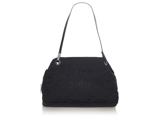 Fendi Black Zucca Canvas Shoulder Bag Leather Cloth Pony-style calfskin Cloth  ref.366880