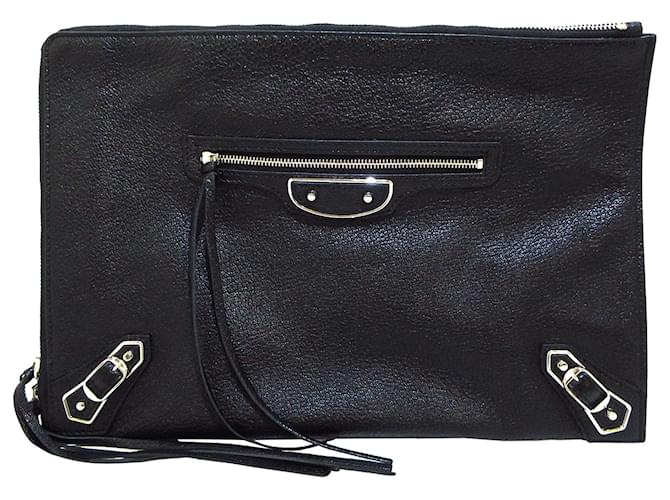 Balenciaga Negro Motocross Giant Clutch Arena Cuero Becerro  ref.366913