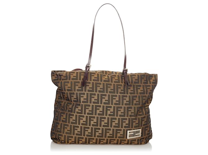 Fendi Brown Zucca Canvas Tote Bag Leather Cloth Pony-style calfskin Cloth  ref.366916