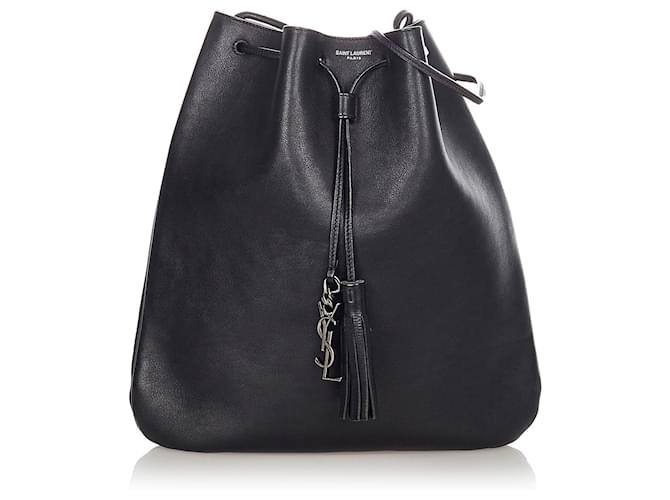 Yves Saint Laurent YSL Black Leather Drawstring Crossbody Bag Pony-style calfskin  ref.366934