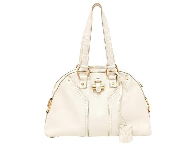 Yves Saint Laurent YSL White Muse Leather Shoulder Bag Cream Pony-style calfskin  ref.366987