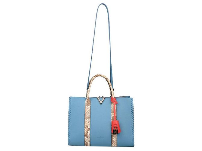 Louis Vuitton Bleu Glacier Cuir Plume Leder und Python Very Tote Bag Blau