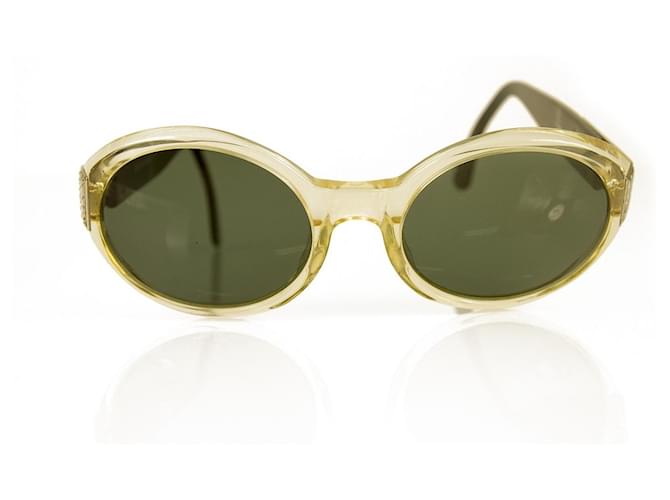 YVES SAINT LAURENT 6548 Sonnenbrille mit transparentem Rahmen und schwarzen Hosenträgern aus silberfarbenem Metall Gelb Kunststoff  ref.367069