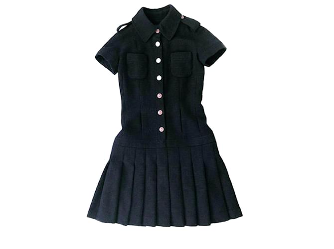 Chanel New 2016 Tweed dress Navy blue  ref.367077