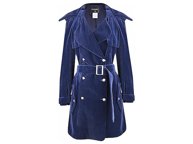 Chanel Abrigo de terciopelo extremadamente raro Azul  ref.367080